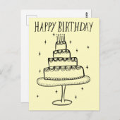 Happy Birthday Cake Whimsical Sketch Doodle Postkarte (Vorne/Hinten)