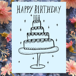 Happy Birthday Cake Whimsical Sketch Doodle Postkarte