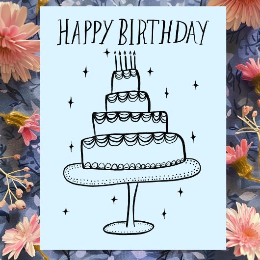 Happy Birthday Cake Whimsical Sketch Doodle Postkarte