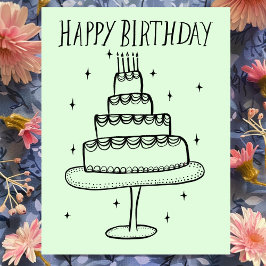 Happy Birthday Cake Whimsical Sketch Doodle Postkarte