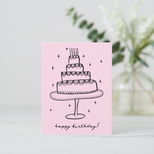 Happy Birthday Cake Whimsical Sketch Doodle Postkarte (Stehend Vorderseite)