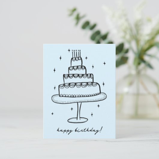 Happy Birthday Cake Whimsical Sketch Doodle Postkarte (Stehend Vorderseite)