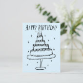 Happy Birthday Cake Whimsical Sketch Doodle Postkarte (Stehend Vorderseite)