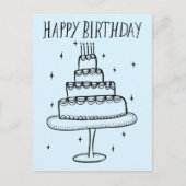 Happy Birthday Cake Whimsical Sketch Doodle Postkarte (Vorderseite)