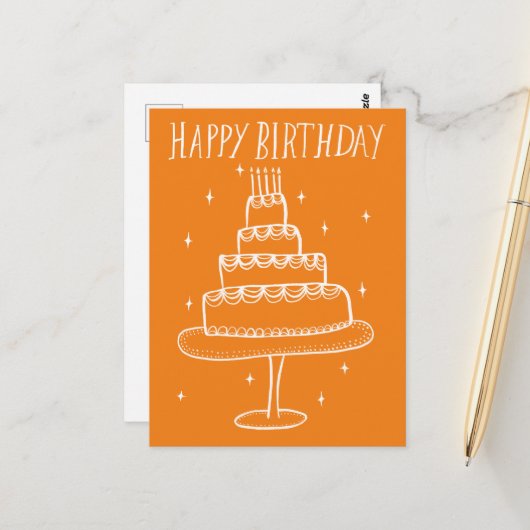 Happy Birthday Cake Whimsical Sketch Doodle Postkarte (Vorderseite/Rückseite Beispiel)