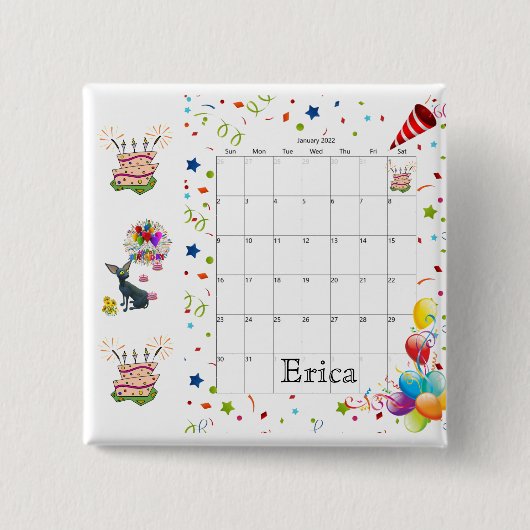 Happy Birthday Calendar Januar 2022 Button (Vorderseite)