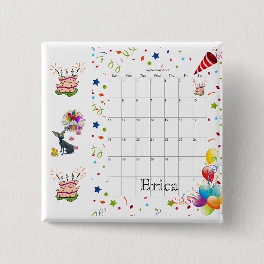 Happy Birthday Calendar September 2022 Schaltfläch Button (Vorderseite)