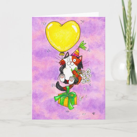 Happy Birthday Calico Cat Grußkarte Dankeskarte (Vorderseite)