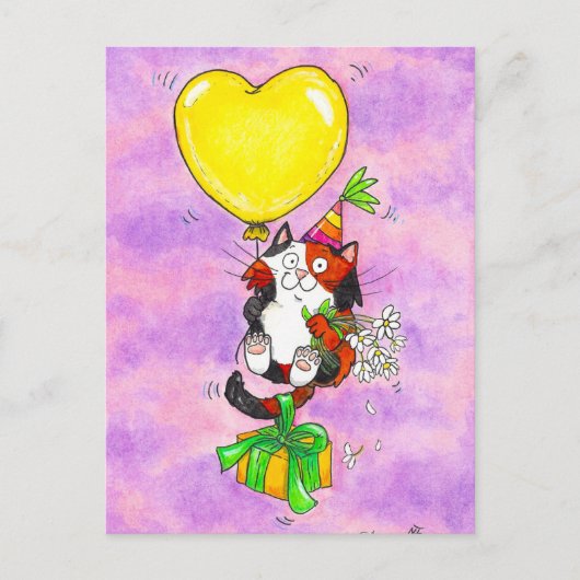 Happy Birthday Calico Cat Postcard Postkarte (Vorderseite)
