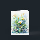 Happy Birthday Calla Lilies Blume Karte<br><div class="desc">Diese einmalige Geburtstagskarte bietet einige perkle Blume der Calla Lilie in einem Holzwagen. Bitte passen Sie alle verfügbaren Optionen an,  wie Sie möchten.</div>
