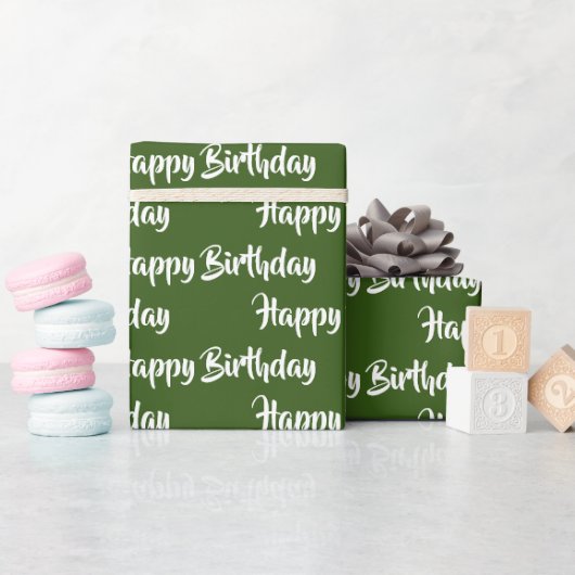 Happy Birthday Calligrafy Schriftart Pattern Green Geschenkpapier (Babyparty)