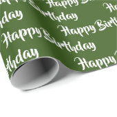 Happy Birthday Calligrafy Schriftart Pattern Green Geschenkpapier (Rolleneckpunkt)