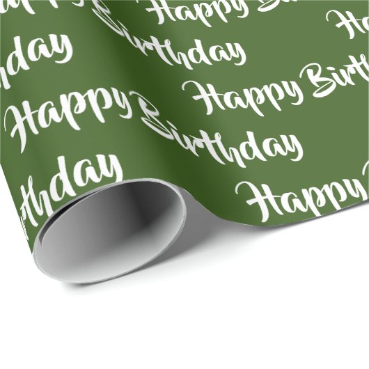 Happy Birthday Calligrafy Schriftart Pattern Green Geschenkpapier (Rolleneckpunkt)