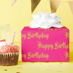 Happy Birthday Calligrafy Schriftart Pattern Pink  Geschenkpapier