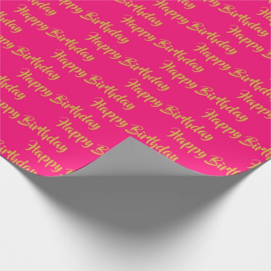 Happy Birthday Calligrafy Schriftart Pattern Pink Geschenkpapier (Ecke)