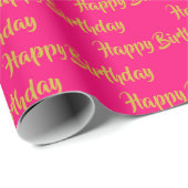 Happy Birthday Calligrafy Schriftart Pattern Pink  Geschenkpapier (Rolleneckpunkt)
