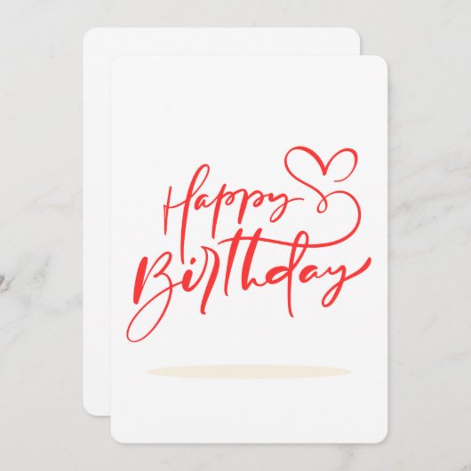 Happy Birthday Calligraphy with Heart Design Einladung (Vorne/Hinten)