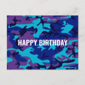 Happy Birthday Camouflage Dark Blue & Lila Postkarte (Vorderseite)