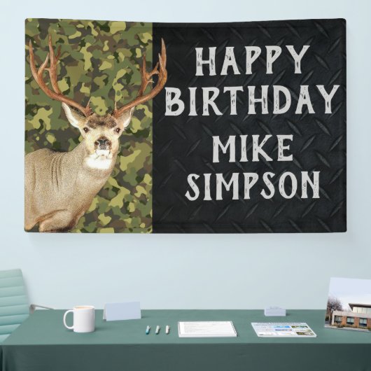 Happy Birthday Camouflage Deer Junting Men's Banne Banner (Messe)