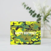Happy Birthday Camouflage Yellow Green Abstrakt Postkarte (Stehend Vorderseite)