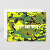 Happy Birthday Camouflage Yellow Green Abstrakt Postkarte (Vorne/Hinten)