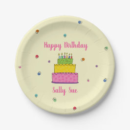 Happy Birthday Candle Colorful Cake Confetti Party Pappteller