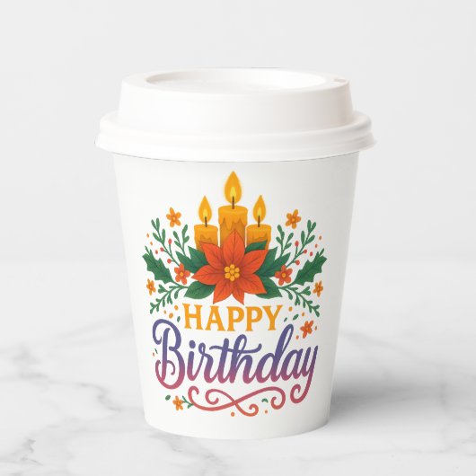 Happy Birthday Candle Paper Cup (8oz) | Colorful Pappbecher (Vorderseite)