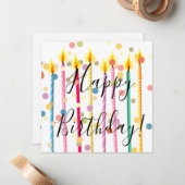 Happy Birthday Candles und Confetti Mitteilungskarte (Vorderseite/Rückseite Beispiel)