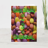 Happy Birthday Candy Button Karte (Vorderseite)