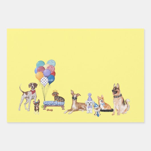 Happy Birthday Canine Hund Rassen Geschenkpapier Set (Vorderseite 2)