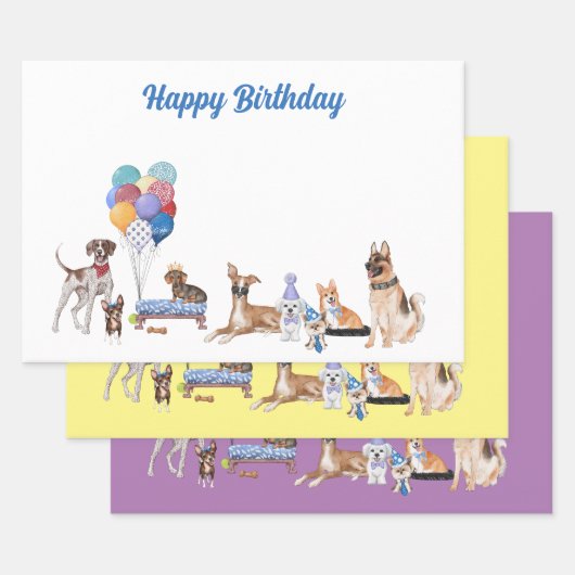 Happy Birthday Canine Hund Rassen Geschenkpapier Set (Set)