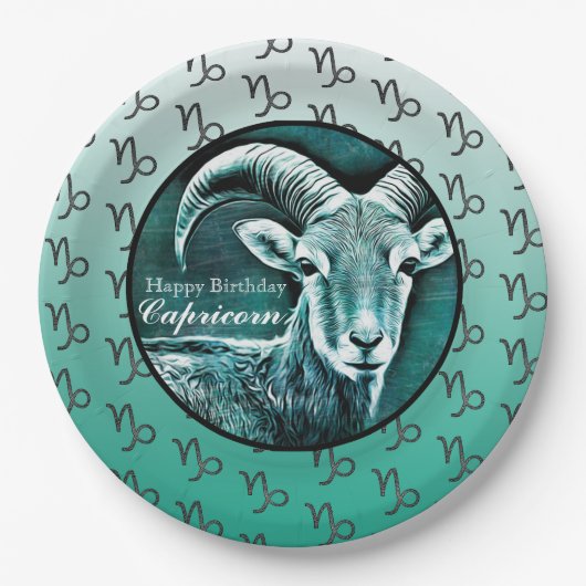 Happy Birthday Capricorn Horoscope Zodiac Ziege Pappteller (Vorderseite)