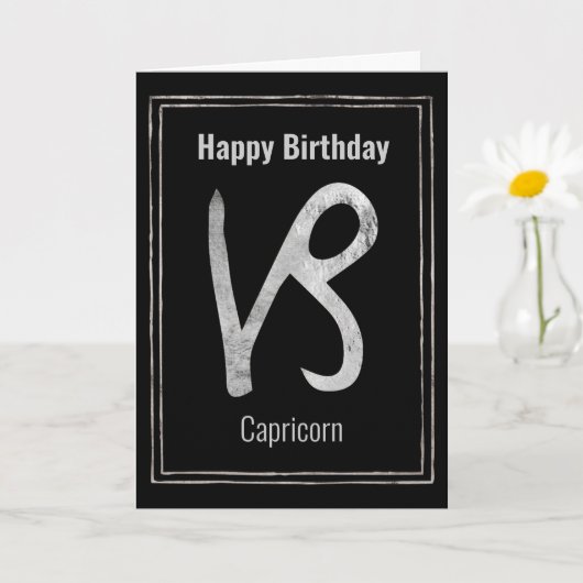 Happy Birthday Capricorn Silber zodiac Astrologie Karte (Kleine Pflanze)