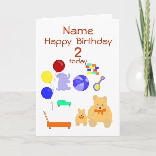 Happy Birthday Card 2 Jahre alt, Spielzeug, indivi Karte (Vorderseite)