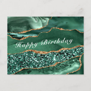 Happy Birthday Card Agate Green Gold Glitzer Postkarte