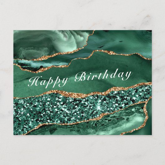 Happy Birthday Card Agate Green Gold Glitzer Postkarte (Vorderseite)