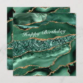 Happy Birthday Card Agate Green Gold Marmor (Vorne/Hinten)