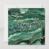 Happy Birthday Card Agate Green Gold Marmor (Vorderseite)