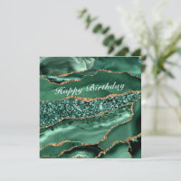 Happy Birthday Card Agate Green Gold Marmor