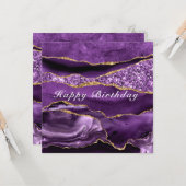 Happy Birthday Card Agate Lila Violet Gold Karte (Vorderseite/Rückseite Beispiel)