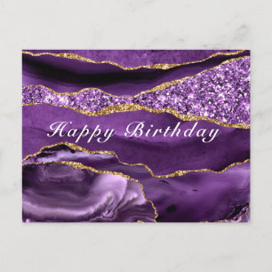 Happy Birthday Card Agate Lila Violet Gold Postkarte