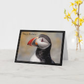 Happy Birthday Card Atlantic Puffin Karte (Gelbe Blume)