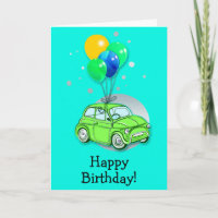 Happy Birthday Card: Auto und Balloons