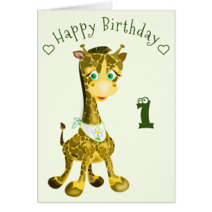 Happy Birthday Card Baby Giraffe - Jahrname hinzuf