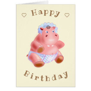 Happy Birthday Card Baby Hippo - Ihr Text