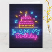 Happy Birthday Card - Birthday Cake Neon Lights Karte (Gelbe Blume)