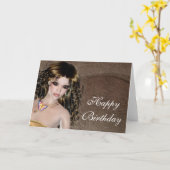 Happy Birthday Card - Brünette Fantasiefrau 1 Karte (Gelbe Blume)