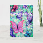 Happy Birthday Card Bunte Schmetterlinge fliegen Karte (Vorderseite)
