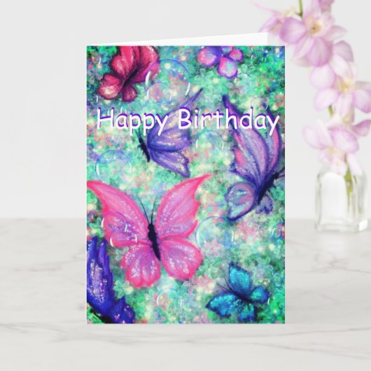 Happy Birthday Card Bunte Schmetterlinge fliegen Karte (Orchidee)
