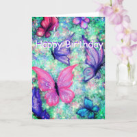 Happy Birthday Card Bunte Schmetterlinge fliegen